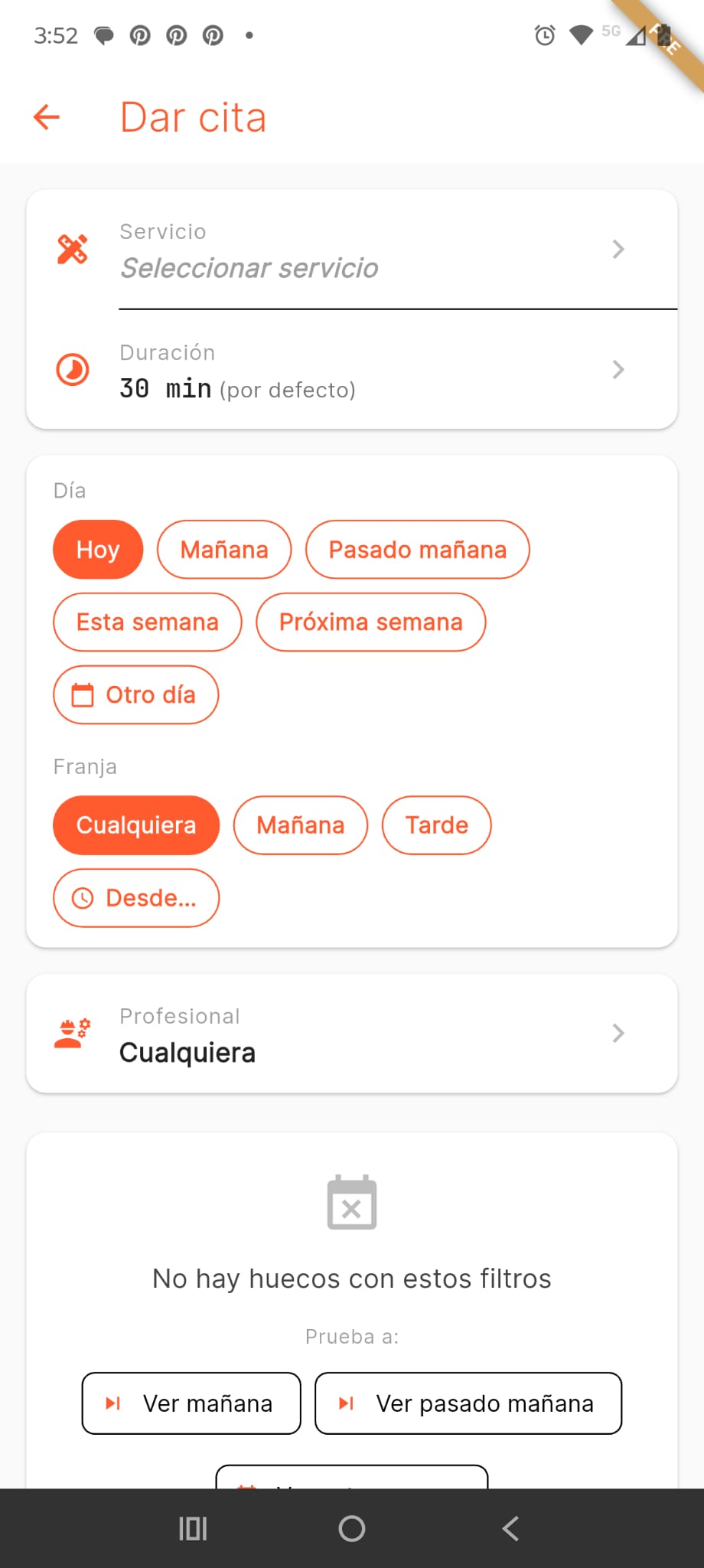 Pantalla de dar cita